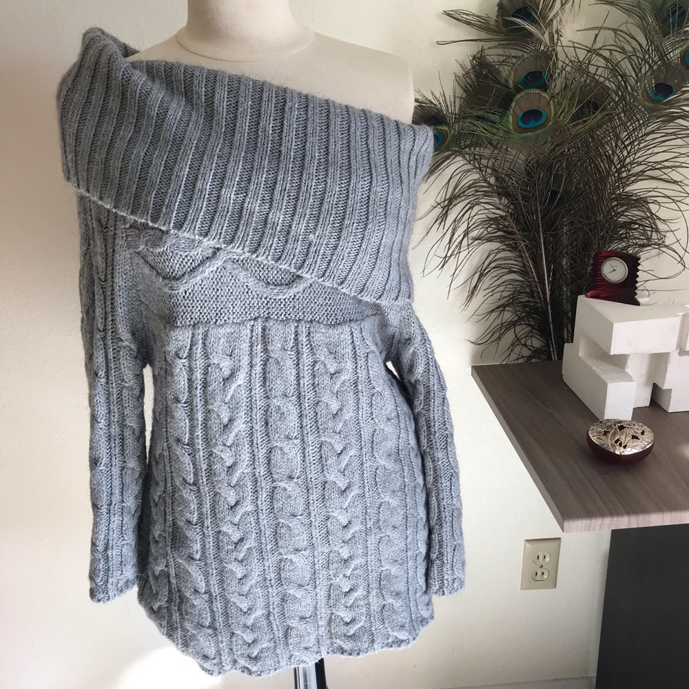 Beautiful fluffy off shoulder grey sweater